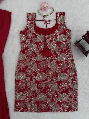 maroon color thread with sequence work silk blend top sharara set 3
