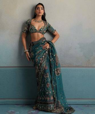 Georgette Printed Beads Work Saree With Blouse 2