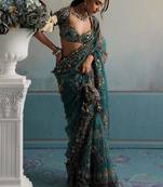 Georgette Printed Beads Work Saree With Blouse