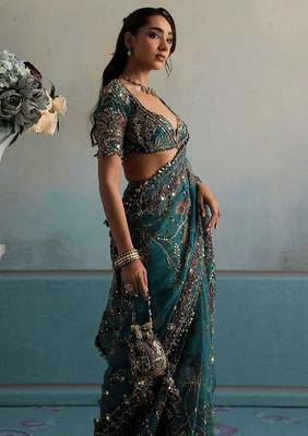Georgette Printed Beads Work Saree With Blouse 3