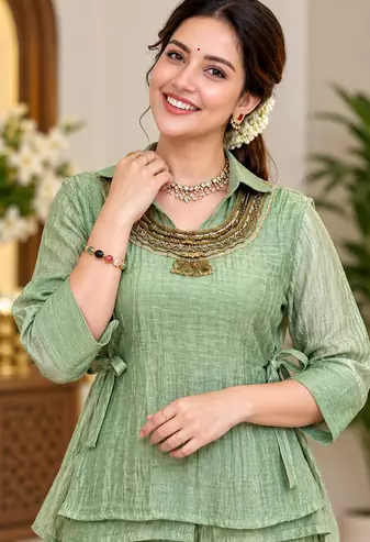light green color hand work silk blend western wear