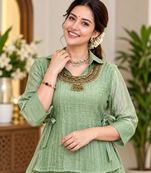 light green color hand work silk blend western wear