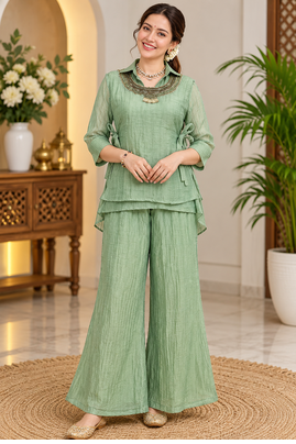 light green color hand work silk blend western wear 2