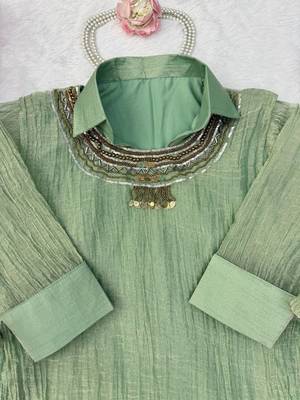 light green color hand work silk blend western wear 3