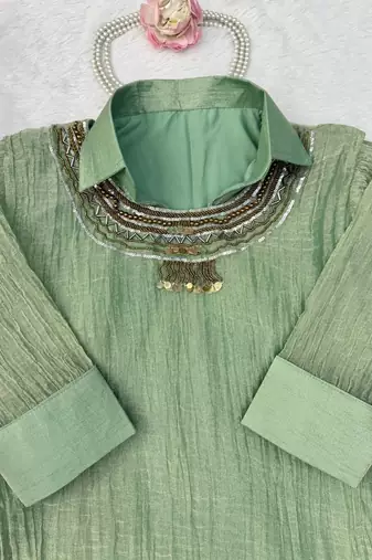 light green color hand work silk blend western wear