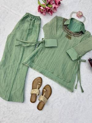 light green color hand work silk blend western wear 4