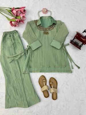 light green color hand work silk blend western wear 5