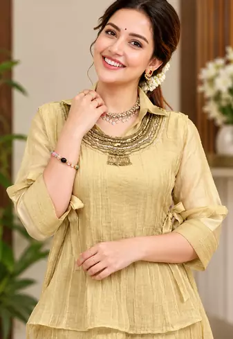 beige color hand work silk blend western wear