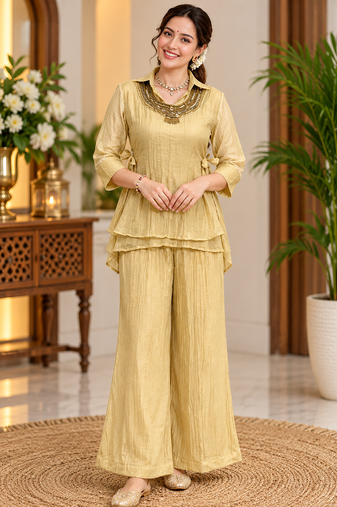beige color hand work silk blend western wear