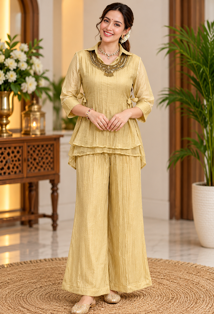 beige color hand work silk blend western wear