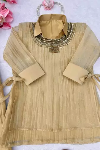 beige color hand work silk blend western wear