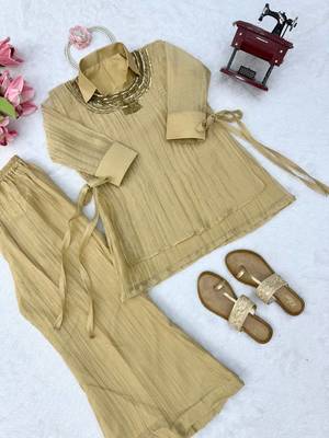 beige color hand work silk blend western wear 4