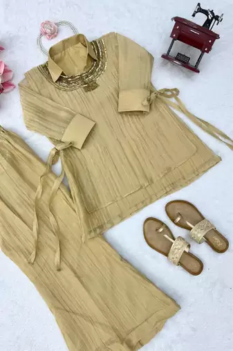 beige color hand work silk blend western wear