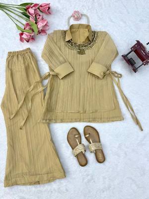 beige color hand work silk blend western wear 5