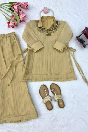 beige color hand work silk blend western wear