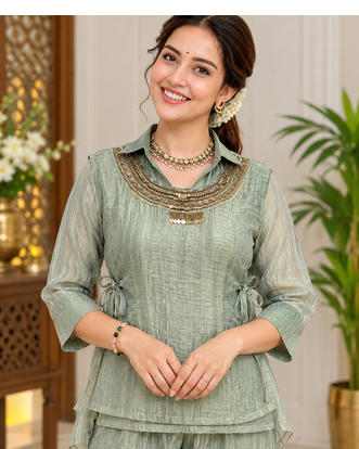 grey color hand work silk blend western wear 2