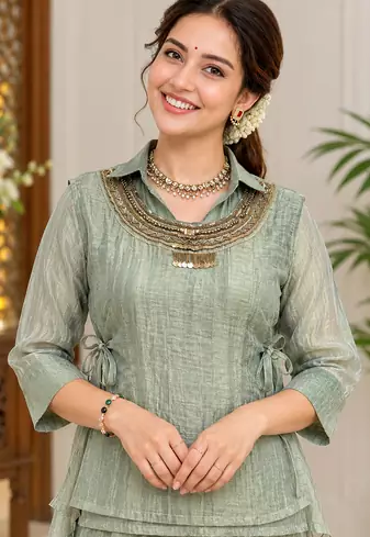 grey color hand work silk blend western wear