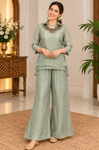 grey color hand work silk blend western wear