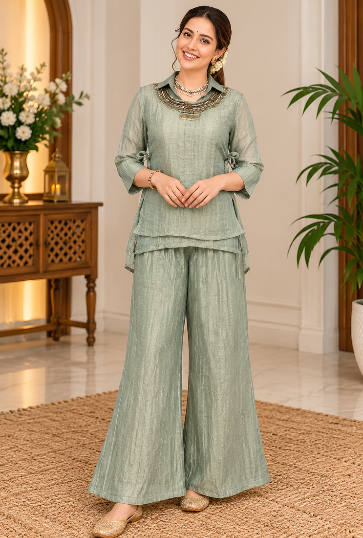 grey color hand work silk blend western wear