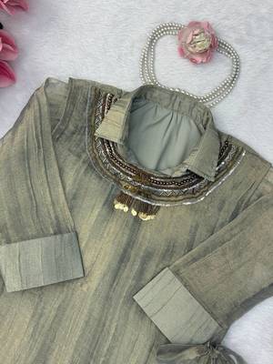 grey color hand work silk blend western wear 3