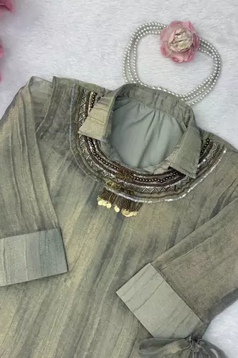 grey color hand work silk blend western wear