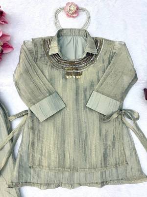 grey color hand work silk blend western wear 4