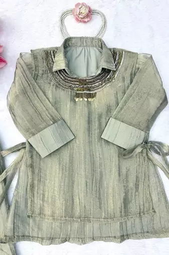 grey color hand work silk blend western wear