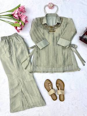 grey color hand work silk blend western wear 5