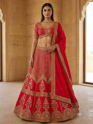 Red Bridal Lehenga Choli With Dupatta 4
