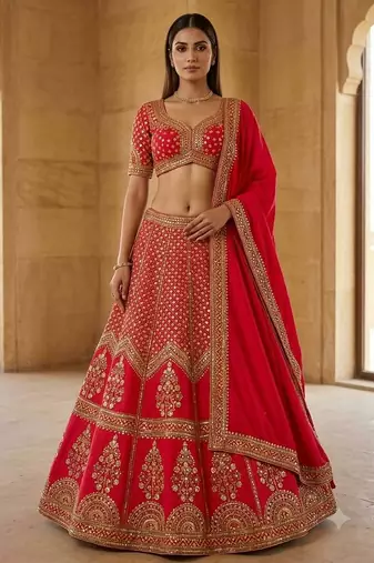 Red Bridal Lehenga Choli With Dupatta