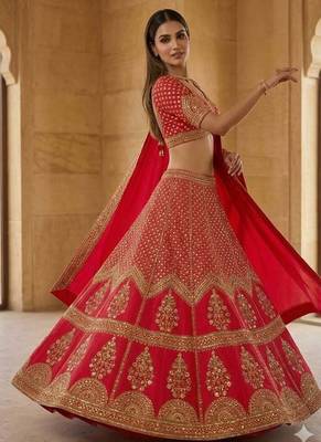 Red Bridal Lehenga Choli With Dupatta 5