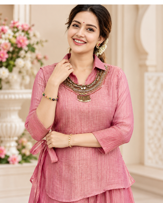 pink color hand work silk blend western wear 2