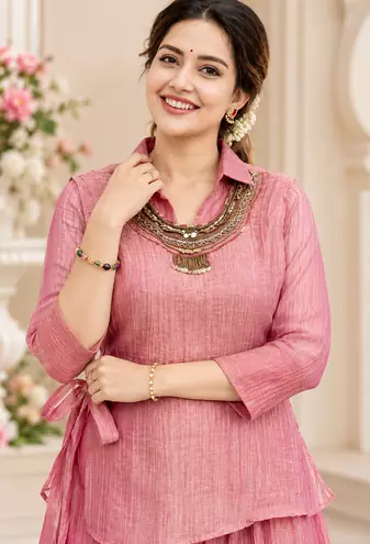 pink color hand work silk blend western wear