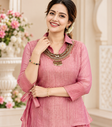 pink color hand work silk blend western wear