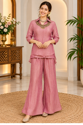 pink color hand work silk blend western wear 1