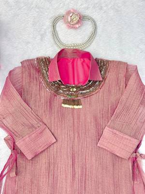 pink color hand work silk blend western wear 3