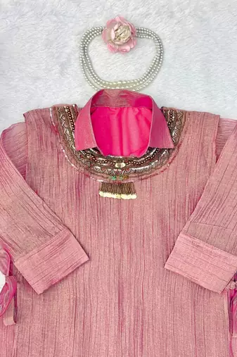 pink color hand work silk blend western wear