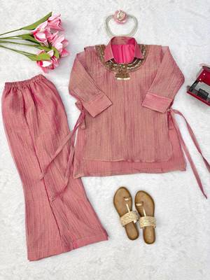pink color hand work silk blend western wear 5