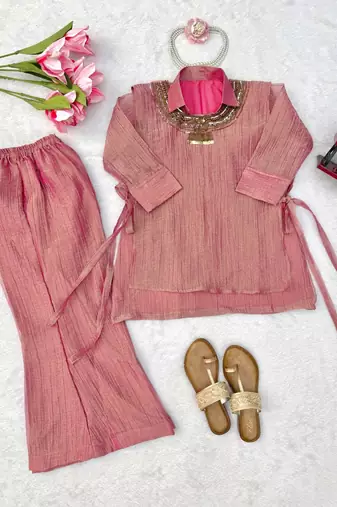 pink color hand work silk blend western wear