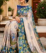chiku color digital printed chanderi ready to wear saree with blouse