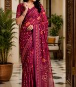 wine color digital printed chanderi ready to wear saree with blouse