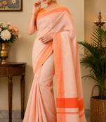 orange color digital printed chanderi ready to wear saree with blouse