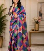 multi color digital printed chanderi ready to wear saree with blouse