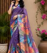 purple color digital printed chanderi ready to wear saree with blouse