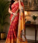 rust color digital printed chanderi ready to wear saree with blouse