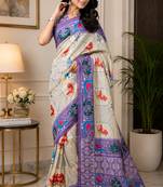 lavender color digital printed chanderi ready to wear saree with blouse