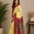 yellow color digital printed chanderi ready to wear saree with blouse