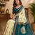teal blue color digital printed chanderi ready to wear saree with blouse