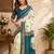teal blue color digital printed chanderi ready to wear saree with blouse