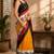 yellow color digital printed chanderi ready to wear saree with blouse